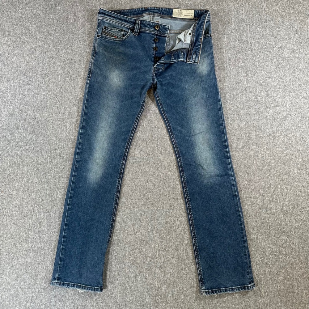 Diesel Jeans Mens 29 Safado-R Blue Slim Straight Stretch Denim Button Fly